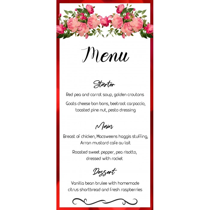 Roses1 Menu Card