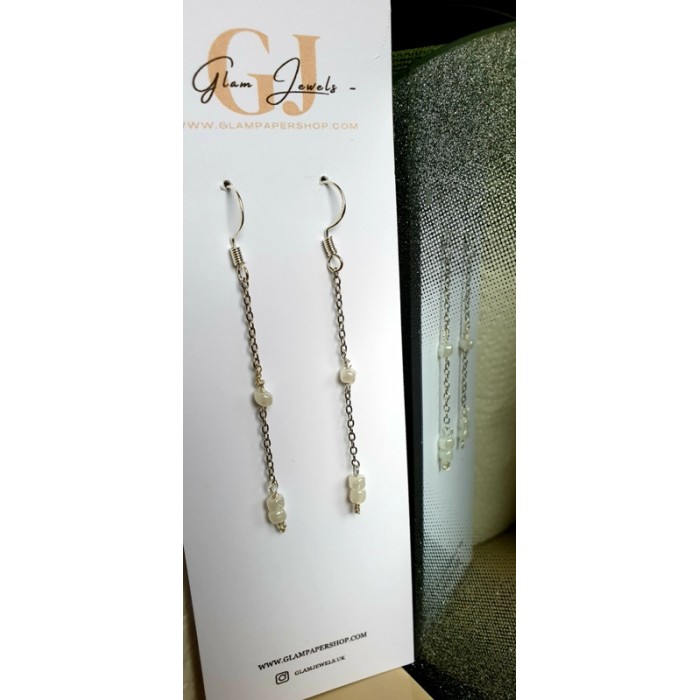White Square Pearl Drop Earrings