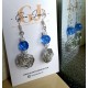 Blue Beads and Wire Wraped Rose Earrings