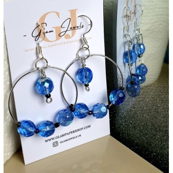 Blue Crystal Beads Hoop Earrings