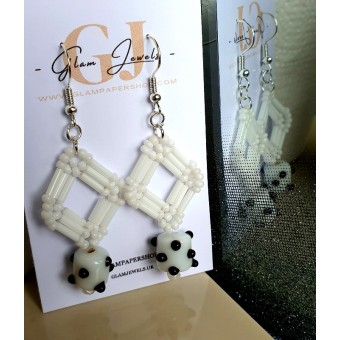 White Bugle Bead Drop Earrings