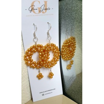 Gold Pearl Beads Circle Earrings
