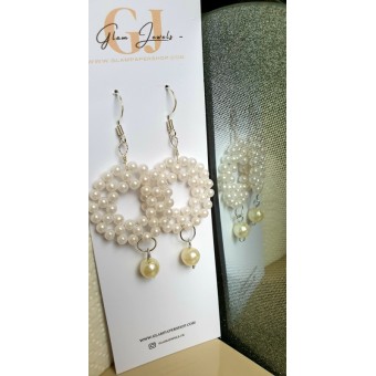 Withe Pearl Beads Circle Earrings