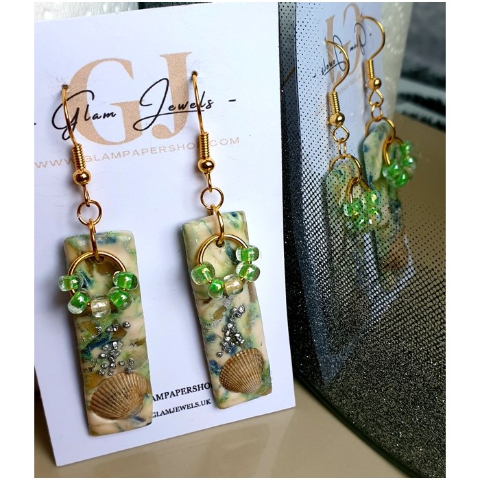 Real Seashell Rectangle Dangly Earrings