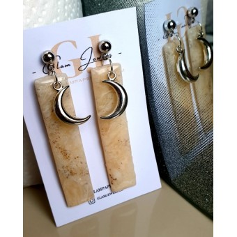 Vanilla Milkshake Moon Rectangle Dangly Earrings
