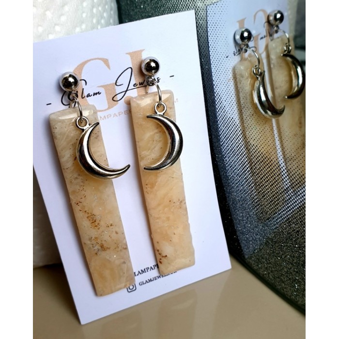 Vanilla Milkshake Moon Rectangle Dangly Earrings