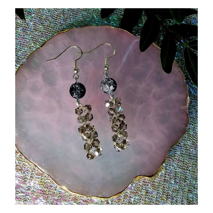 Black Crystal Beads Drop Earrings