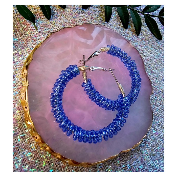 Blue Beads Hoop Earrings