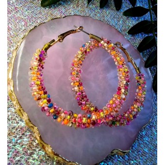 Colourful Beads Hoop Earrings