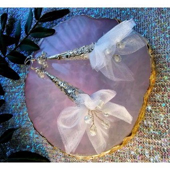 White Tulle Flowers Earrings