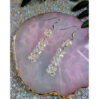 White Crystal Beads Drop Earrings