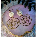 White-Gold Roses Drop Earrings