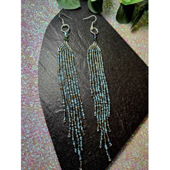 Baby Blue  Ombre Antique Gold Fringe XL Earrings