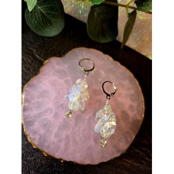 White Chip Crystal Drop Earrings Silver