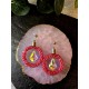 Pink Circle with Drop-shaped Crystal Earrings