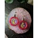 Pink Circle with Drop-shaped Crystal Earrings