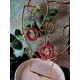 Pink Circle with Drop-shaped Crystal Earrings