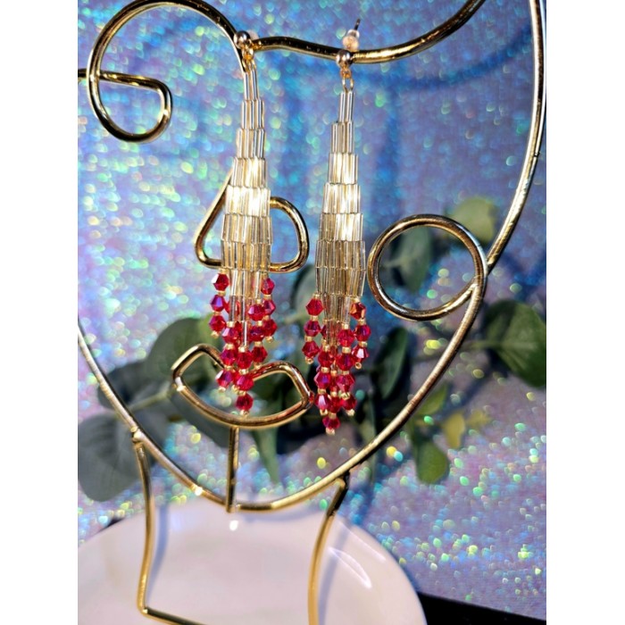 Gold and Red Chandelier Earrings