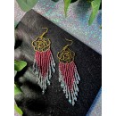Pink and crystal Gold Roses Fringe Earrings