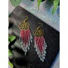 Pink and crystal Gold Roses Fringe Earrings